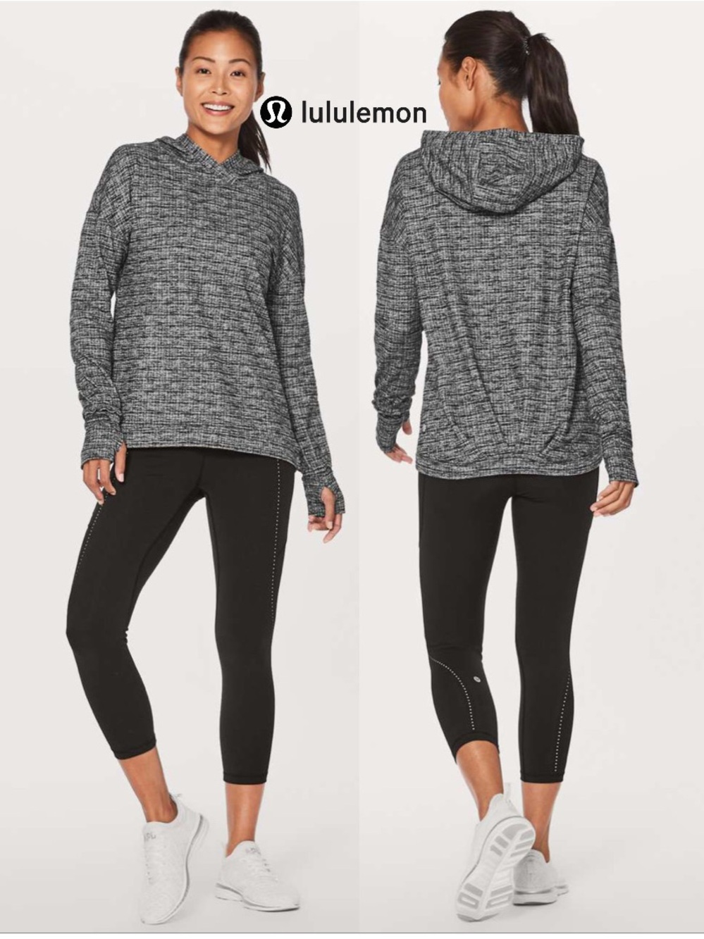 LULULEMON Extra Mile Hoodie in Running Luon Ringspun Denim Black White Sz. 6
